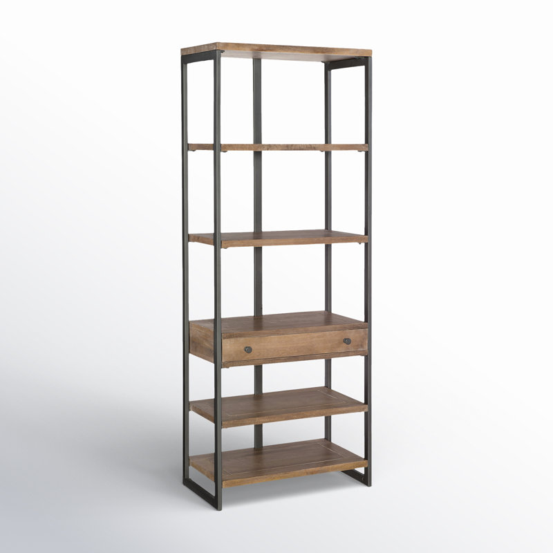 Bibliothèque industrielle avec tablettes en bois de manguier