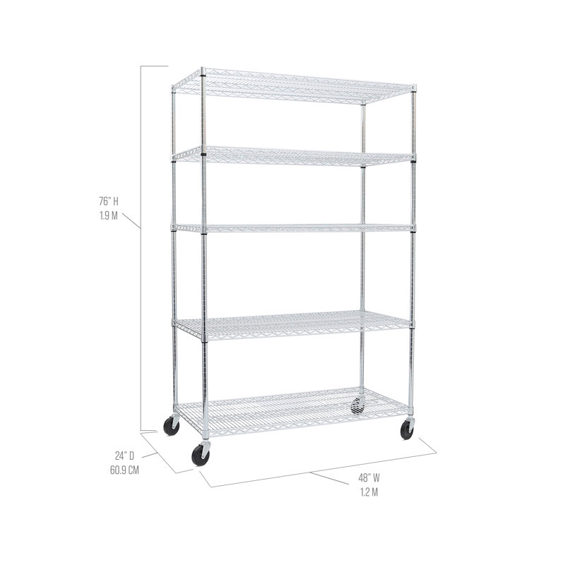 UltraDurable 5-Tier Chrome Steel Wire Shelving, 48" x 24" x 72"