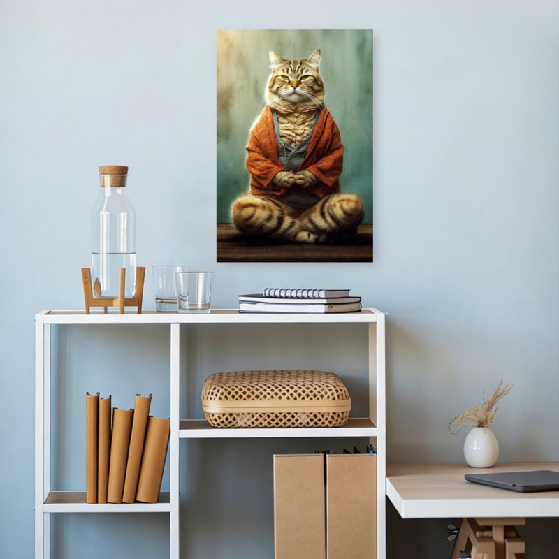 Zen Cat Meditates Contemporary Cat Wall Art Print, 45.72cm H x 30.48cm W