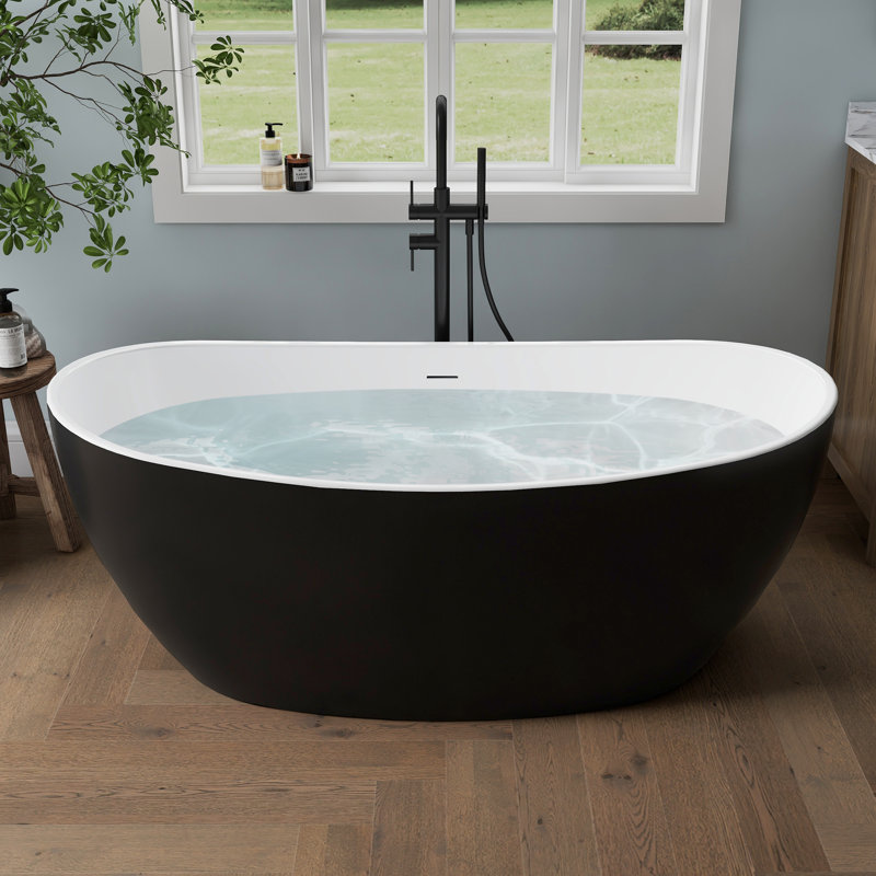 Tidal 60'' Acrylic Freestanding Tub Freestanding Soaking Bathtub, Black