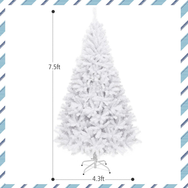 Arbre de Noël à charnière 6 pi avec support en métal, blanc, 7.5'