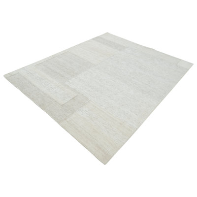 Ivory Swedish Inspired Art Silk Wool Blend Kilim Rug - 8' x 10'