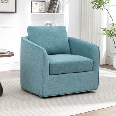  Swivel Accent Chairs, Oversized Swivel Barrel Chair with High Density Foam, Performance Fabric Reading Chairs, Teal Blue Upholstered Club Chairs for Living Room, No Assembly