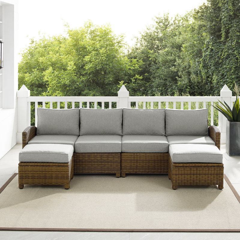 4 - Person Modular Patio Conversation Set with Cushions, Weathered Brown, Gray