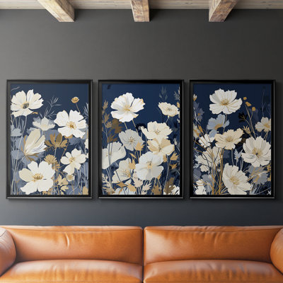 FLORAL Series CCCCLXXXXI - Toile sur châssis tendue avec châssis encadré - 3 pièces