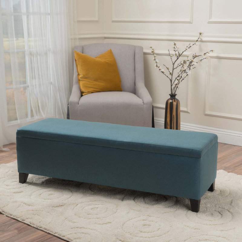 Banc de rangement rembourré Schmit, Bleu sarcelle, 16.25" H x 51.25" W x 17.50" D