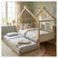 Lit maison blanc en bois pleine grandeur avec accents de couleur bois original-129416872