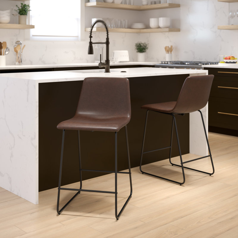 Liekele Upholstered Modern Dining Stools, Tabouret de comptoir (siège d’une hauteur de 24, Simili cuir brun foncé