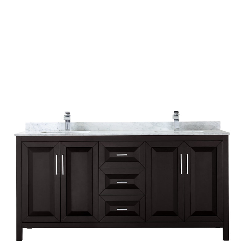 Daria 72'' W Double Vanity, Polished Chrome, Dark Espresso, White Cultured Marble