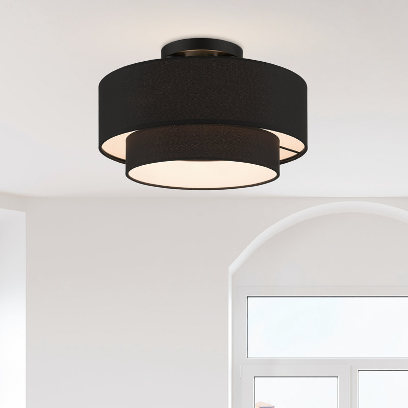 Plafonnier semi-encastré en tissu Bhagipuri Samik, Noir, H 8,75 po x l 15 po x P 15 po, Noir