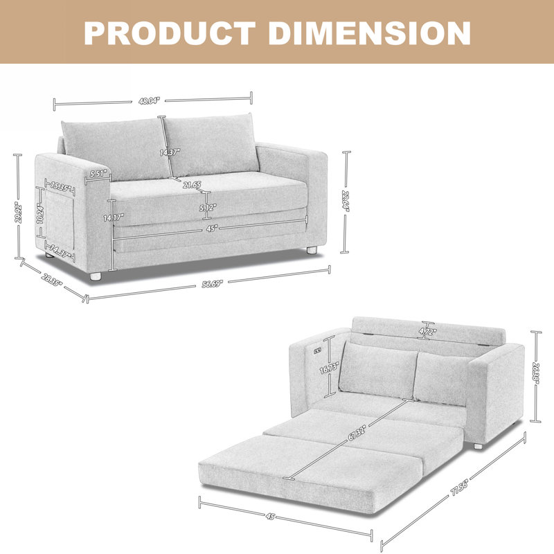 Mykhia Solid Wood 56.69'' Reception Sofa