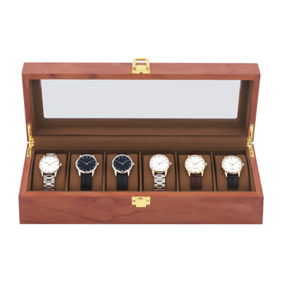 6-Compartment Vintage MDF Desktop Watch Display Box With Locking