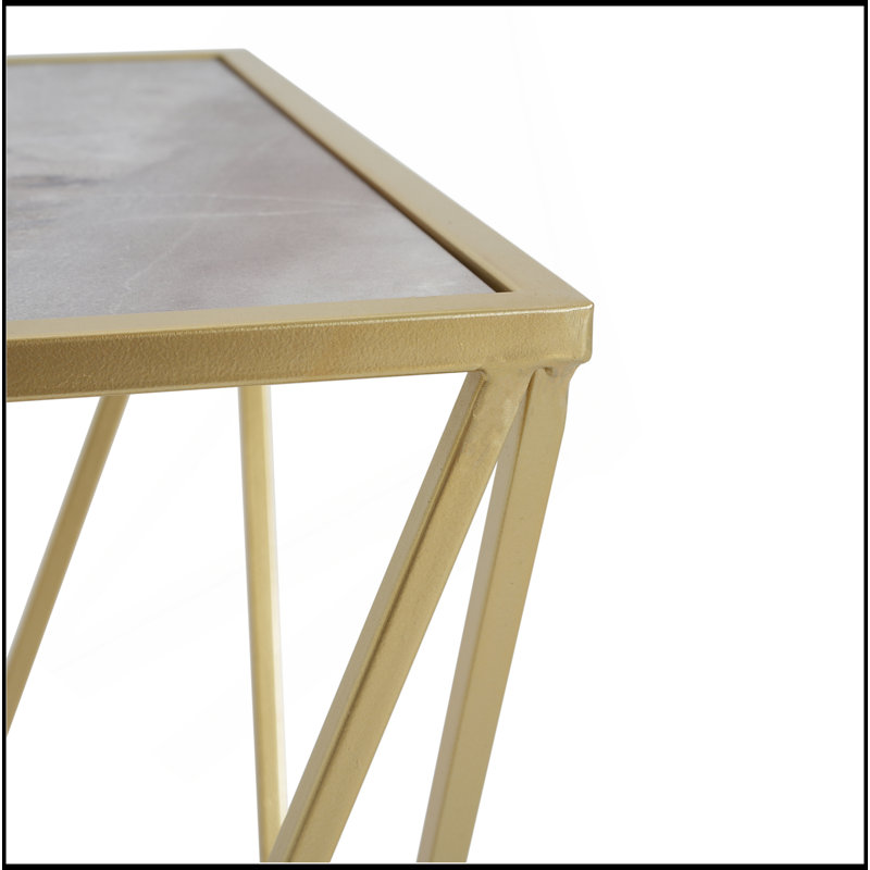 TABLE D'APPOINT CRÉATIF SIMPLE EN VERRE, DORÉ ET BLANC