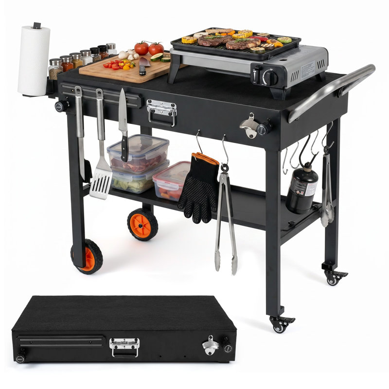 Chariot de barbecue pliant l 32 po x P 18 po pour grils de 17 et 22 po avec roulettes résistantes à la chaleur