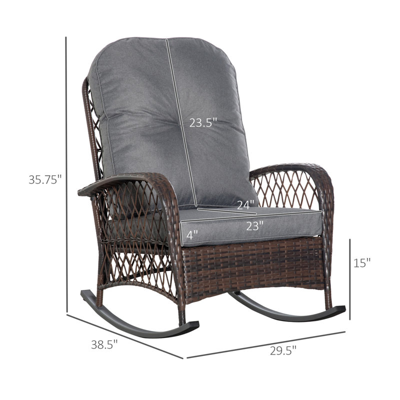 Chaise berçante de patio en gris, avec siège et coussin abondants, structure en acier pour le jardin, la cour arrière, conception robuste et large