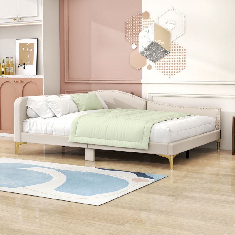 Lit de jour rembourré avec un design élégant et une structure robuste, Beige, Double