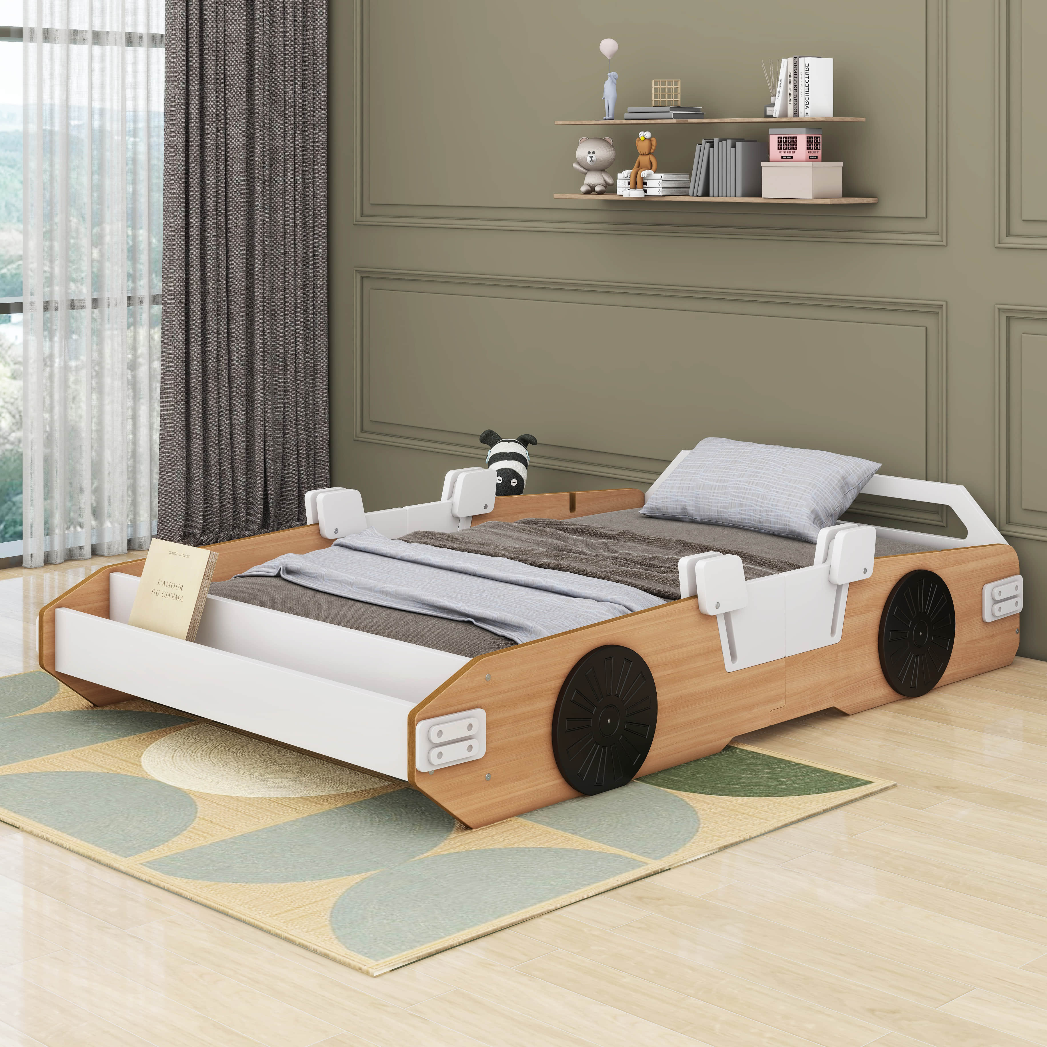 Zoomie Kids Wood Twin Size Racing Car Bed With Door Design - Wayfair Canada