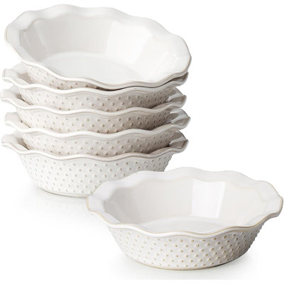 6-Pack Ceramic Mini Pie Pan with Dots, Non-Stick Deep Dish for Baking Quiche, Oven & Dishwasher Safe Small Pie Plate