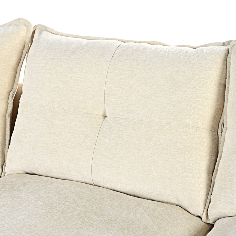 U-Shaped Sectional Sofa With Adjustable Armrest Pillows, Beige Polyester