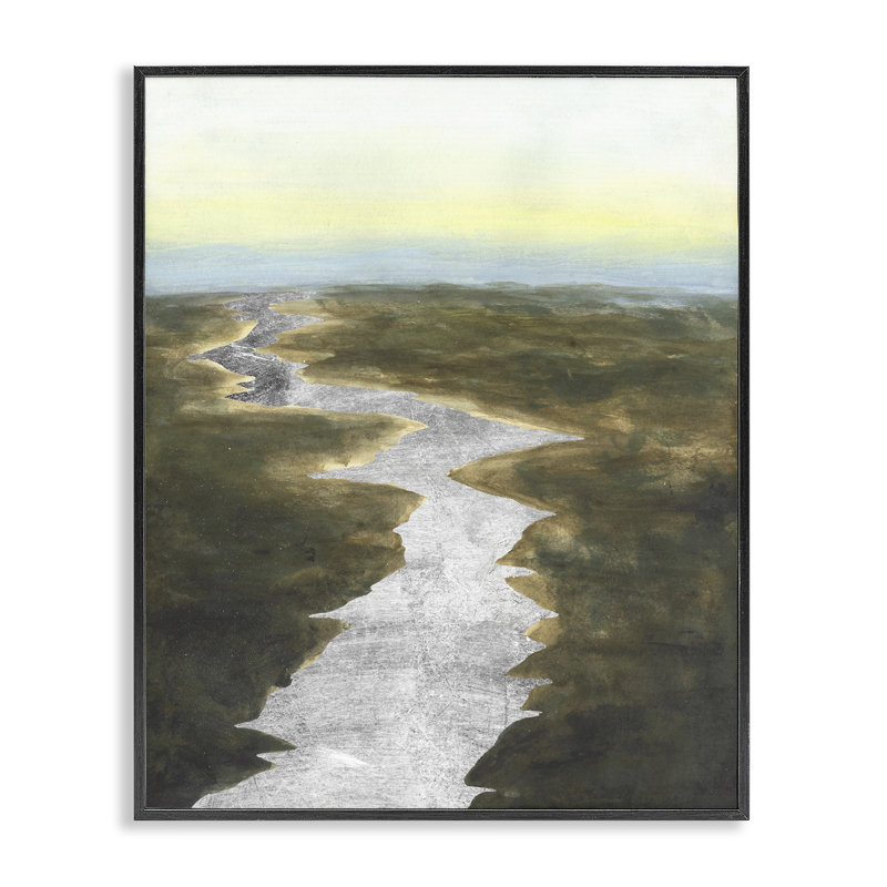 Paysage de rivière, estampe numérique, conception par Michael Willett, H 14 po x l 11 po, Giclée encadrée noir minuit