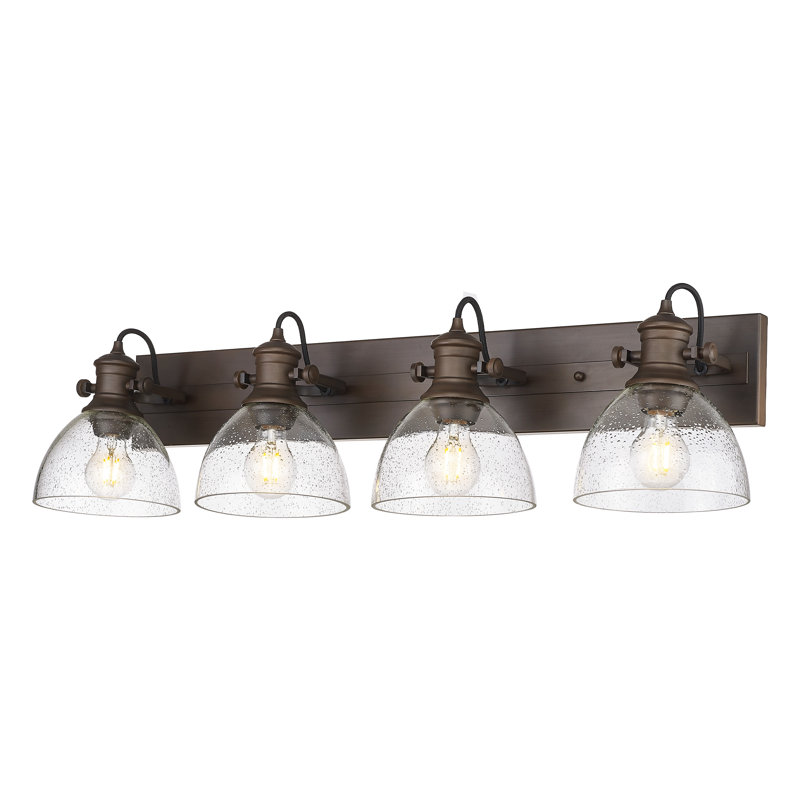 Éclairage pour salle de bain 4 lumières avec verre bullé Hines, Clair, Bronze huilé