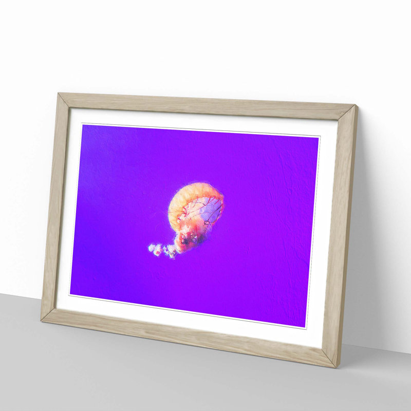Jellyfish - Picture Frame Graphic Art Print, 48cm H x 65cm W x 2cm D, Oak Framed