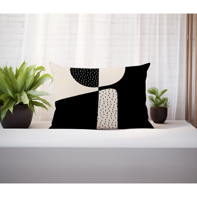 Coussin lombaire réversible intérieur / extérieur Vikka, H 14 po x l 20 po, Blanc cassé / noir