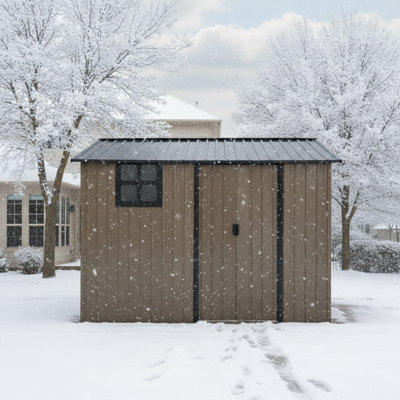 Remise de rangement extérieure en acier galvanisé 8 * 6 pi avec porte coulissante, remise à outils en métal robuste avec fenêtre et évents, remise utilitaire résistante aux intempéries pour la pelouse de patio, brun noir