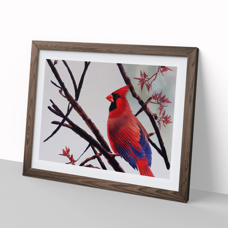 Watercolour Cardinal Bird Vol.4 - Framed Print, Walnut Framed, 25cm H x 34cm W x 2cm D