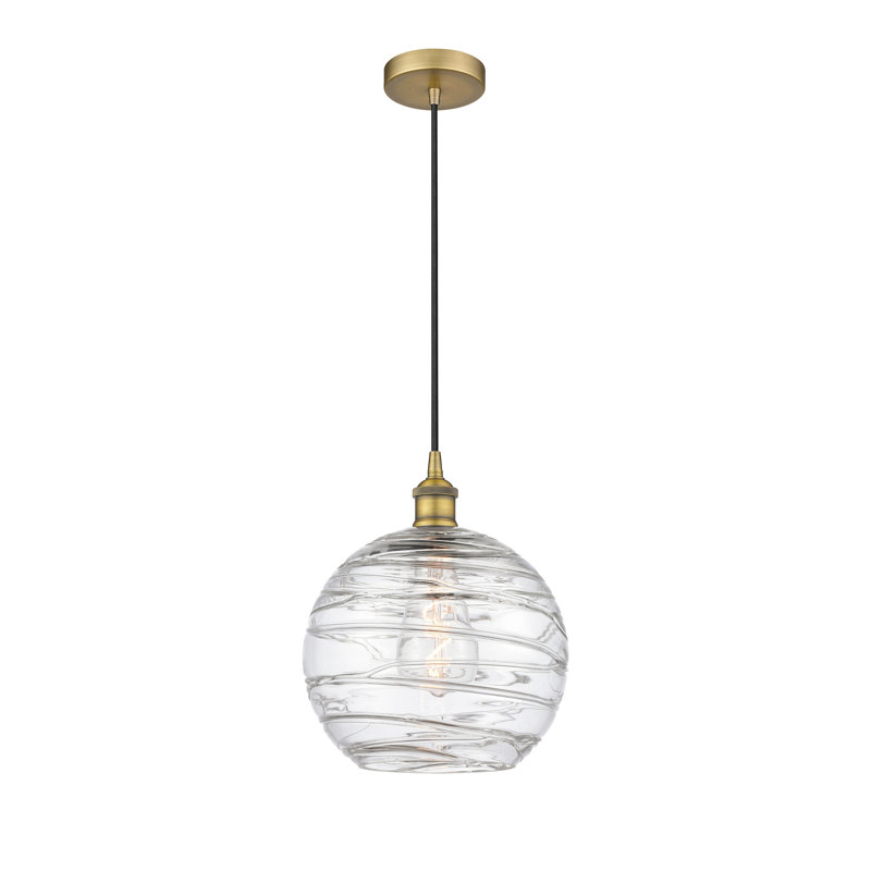 1 - Light Single Drop Pendant Pendant, Brushed Brass, 12.75" H x 10" W x 10" D, Clear