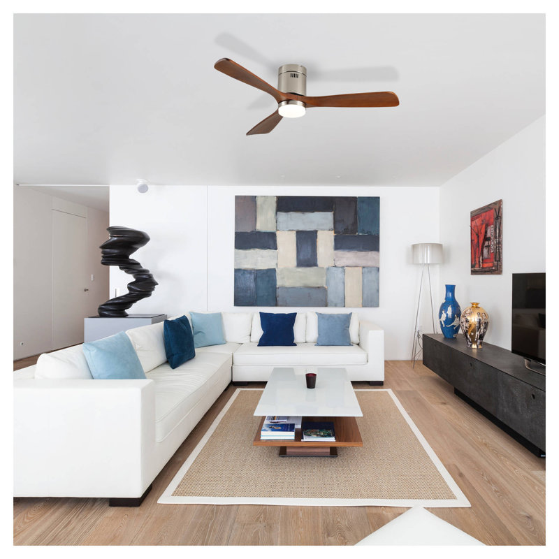 52-Inch Walnut and Metal Ceiling Fan with Dimmable LED Light and Multi-Speed Settings