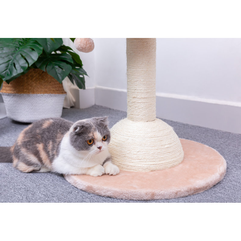 Beige Handwoven Sisal Cat Tree with Plush Perch