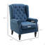 Fauteuil d'appoint capitonné à boutons avec haut dossier à oreilles, accoudoirs rembourrés arrondis et siège rembourré épais, bleu