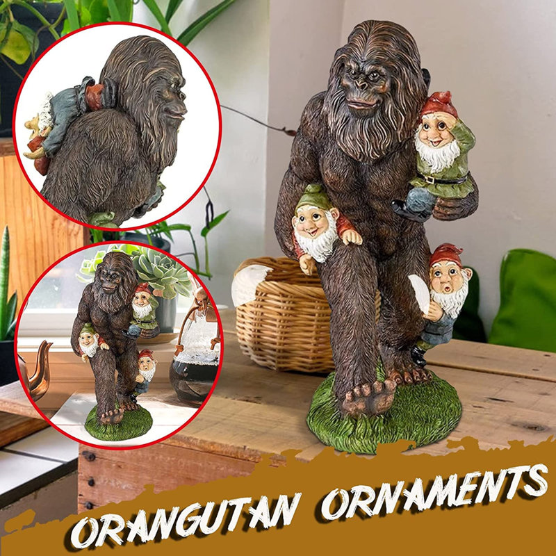Bigfoot Carrying Gnomes Resin Garden Statue