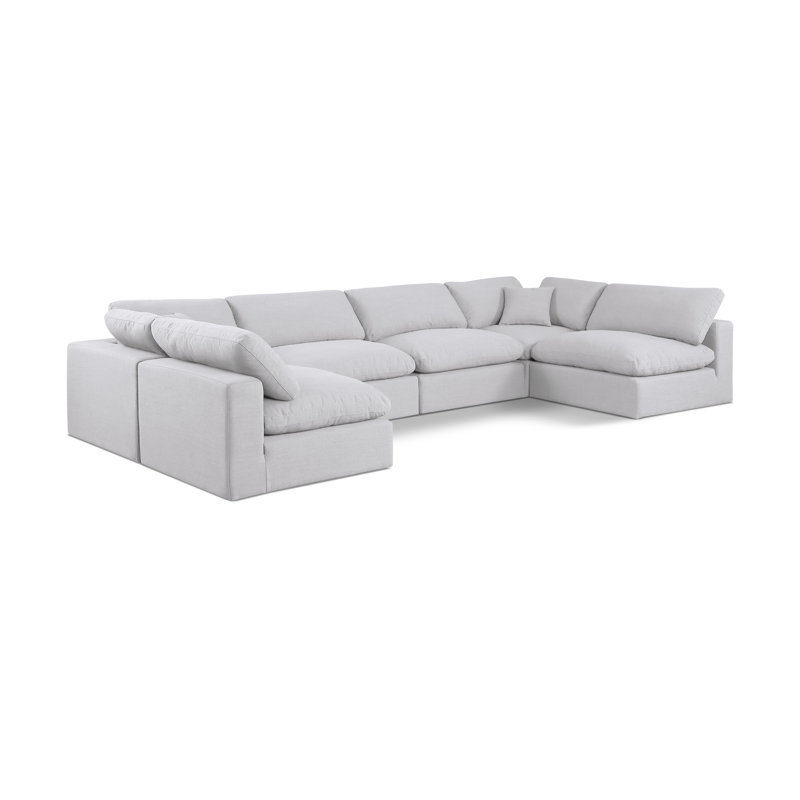 Canapé modulaire 6 pièces rembourré, Tissu texturé en lin blanc