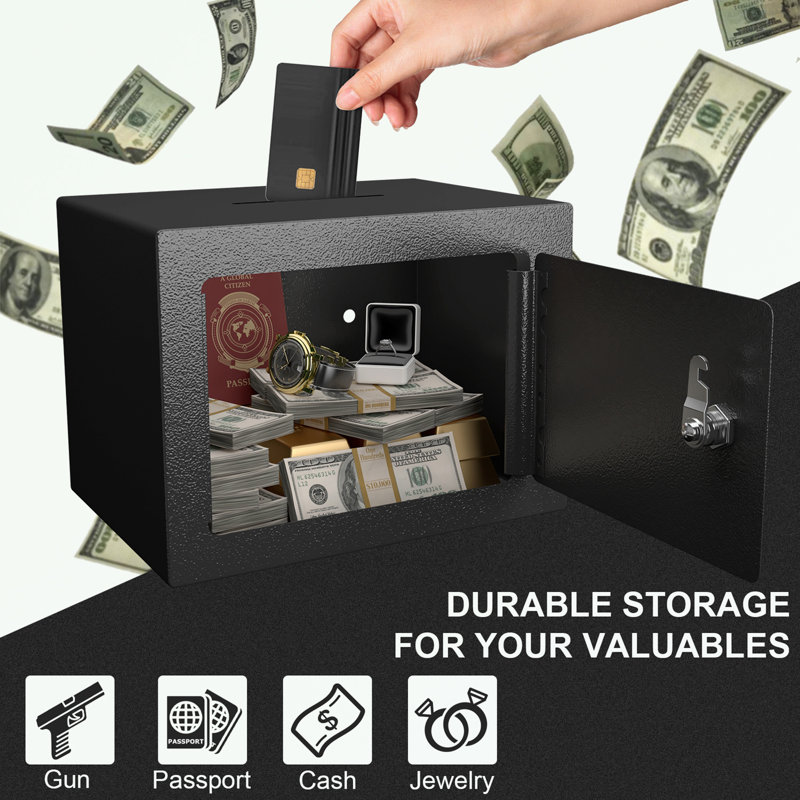 Mini Storage Safe With Key lock, Black