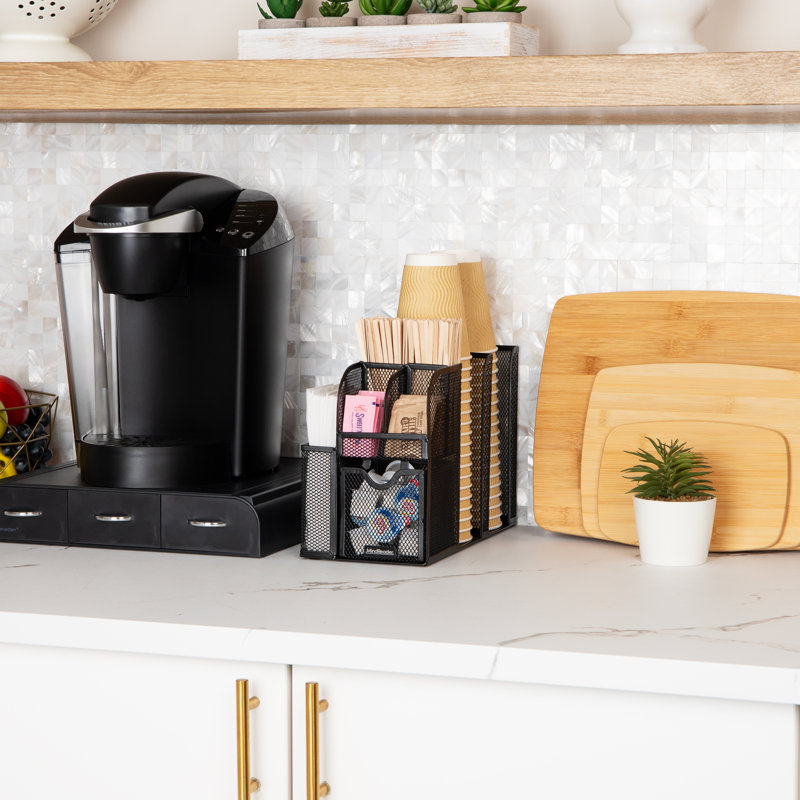 Black Metal 11-Compartment Coffee and Condiment Organizer