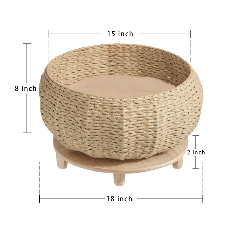 Sleeping in the Bowl Cat Bed, Hand-Woven Cat Nest With Soft Cushion And Non-slip Base, Large Size 16.93" L x 16.93" W