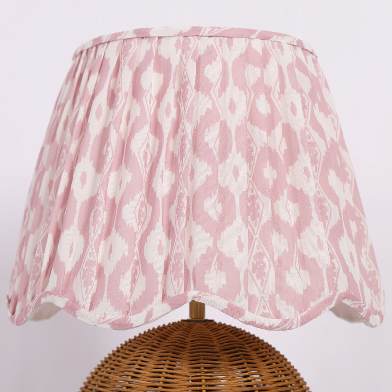 Rattan Table Lamp with Pleated Fabric Shade, Pink