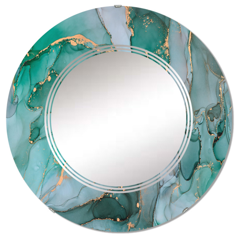 Miroir mural moderne vert luxueux abstrait Art fluide II, 24 po x 24 po