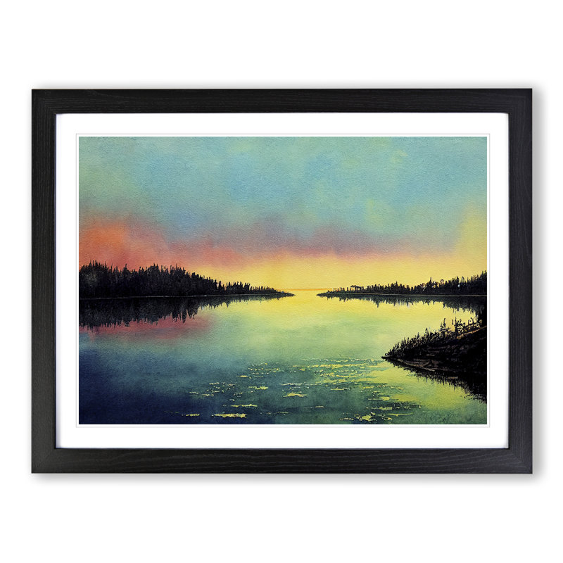 Watercolour River - Single Picture Frame Print, Black, 46cm H x 64cm W