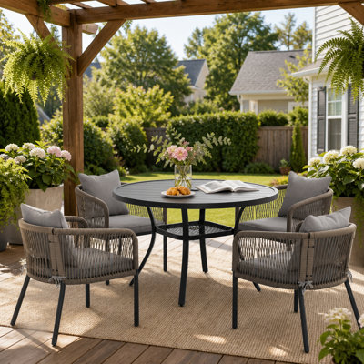 Ensemble de salle à manger de patio extérieur pour 4 personnes avec fauteuils et coussins en rotin PE