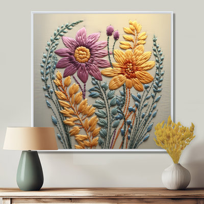 «Pastel Spring Flower Emb broderie I» - impression d'art mural fleurs sauvages