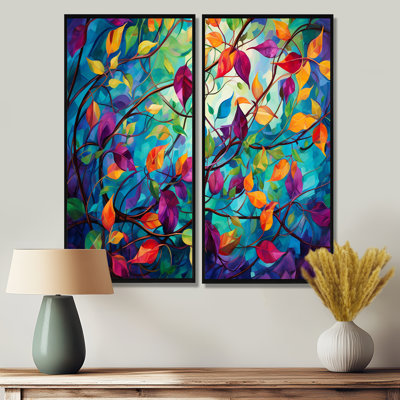 Multicolor Vibrant Vines I - Abstract Botanicals, art mural 2 pièces