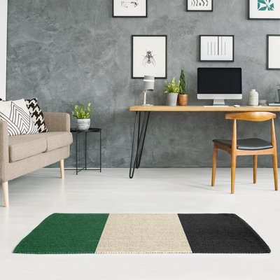 Tapis de zone/black vert/crème rayé