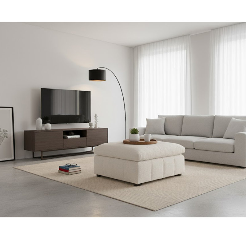 Upholstered Chenille Oversized Ottoman Module, Beige