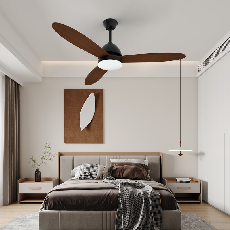Ventilateurs de plafond en bois 52 po avec lumières et télécommande, ventilateur de plafond moderne avec moteur à courant continu réversible à 6 vitesses
