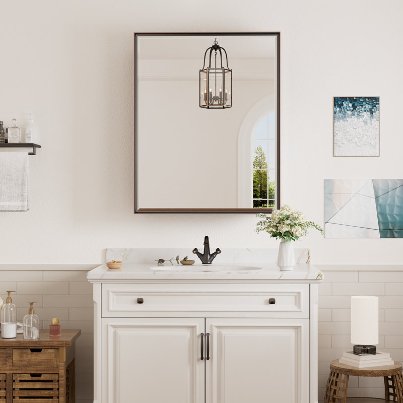 Cyrille Recessed & Surface Framed Medicine Cabinet with Mirror and Shelves, 30" H x 24" W x 5.2" D, Oil Rubbed Bronze
