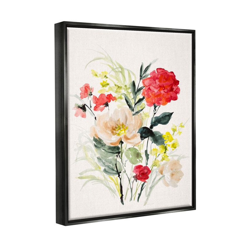 "Bold Mixed Flower Arrangement" par Lanie Loreth - Peinture sur toile, Cadre flottant noir de jais