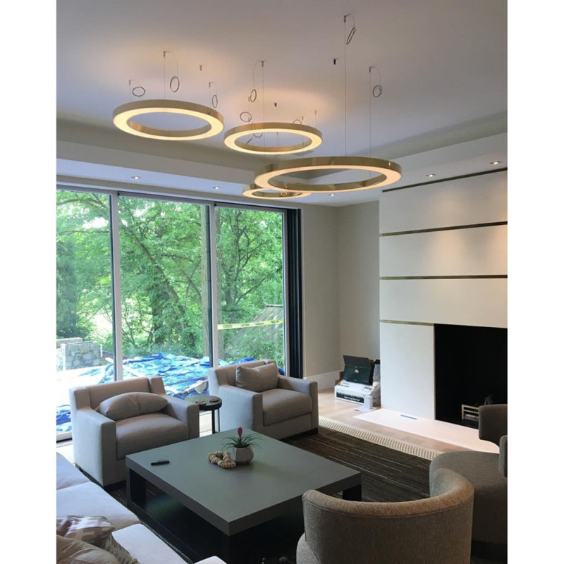 Lustre à suspension circulaire Alan Mizrahi Mahlu, Argent, Givré, H 30 po x l 18 po x P 20 po